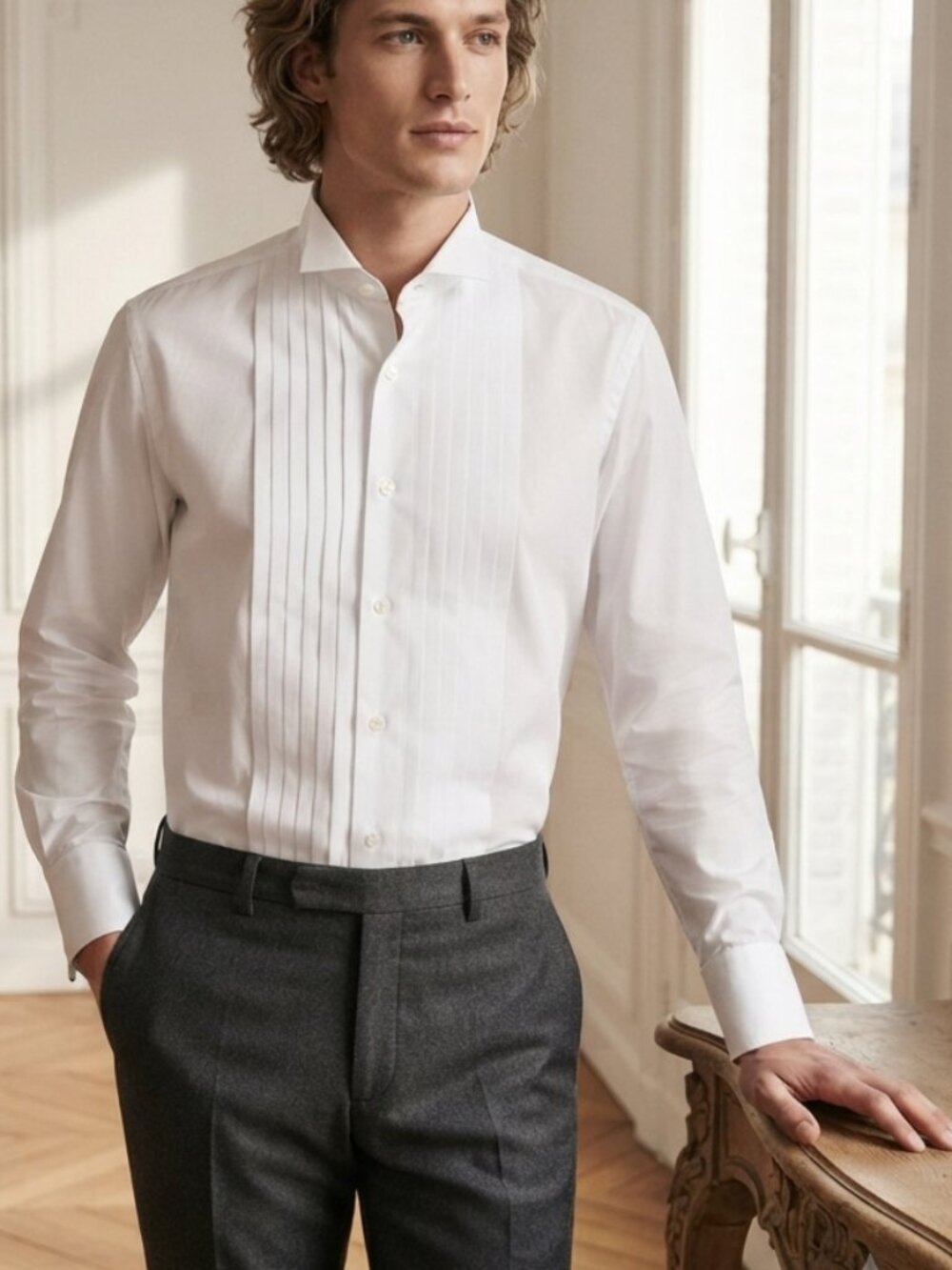 Lauren Ralph Lauren Men's White Pleated Front Tux Shirt Size 16 1/2, 32/33
